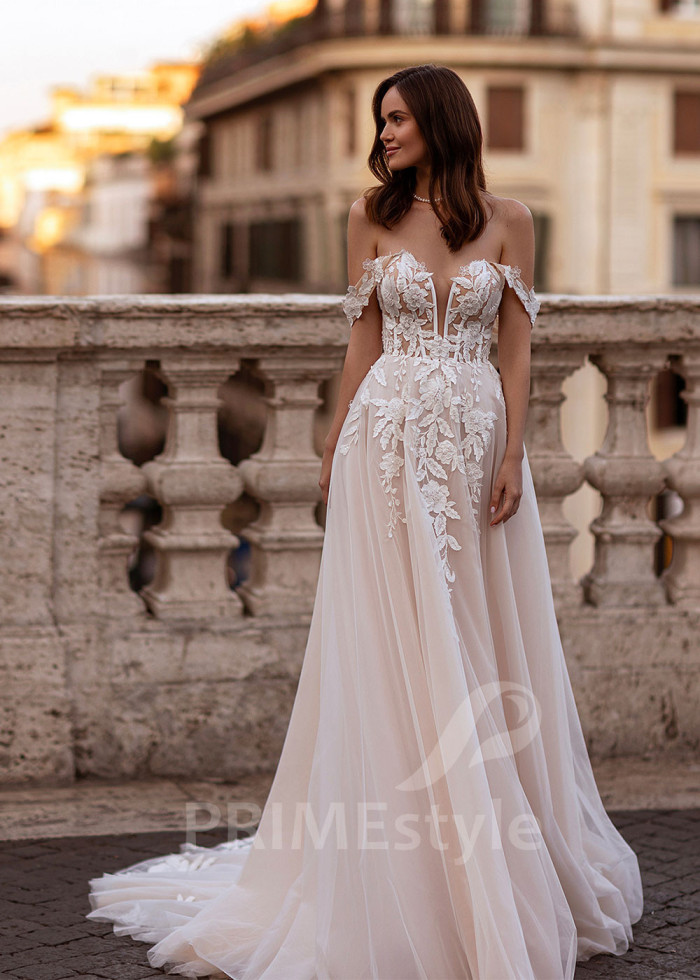 Luxusné kvetované svadobné šaty LS858