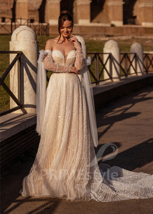 Luxusné trblietavé svadobné šaty LS864