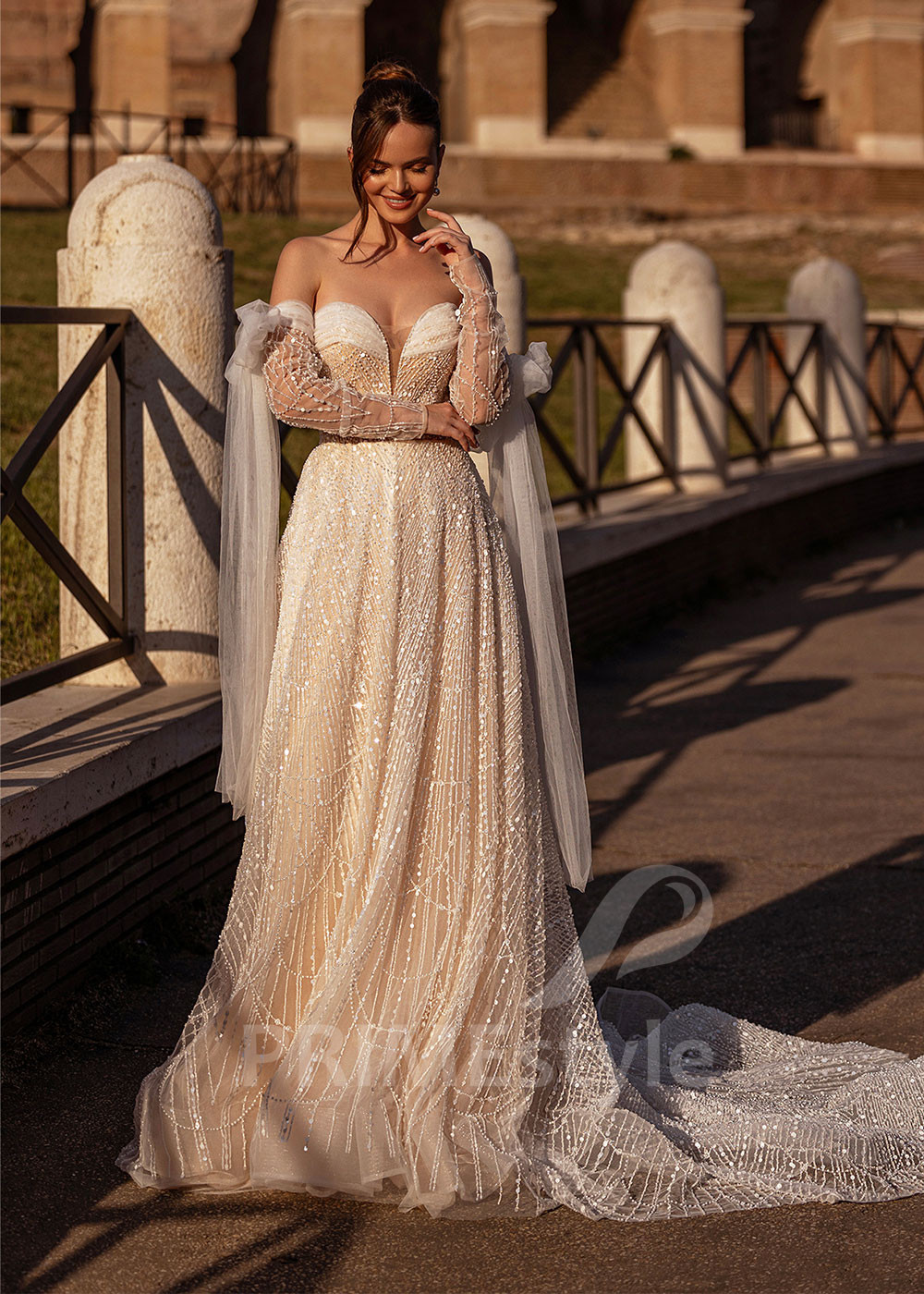 Luxusné trblietavé svadobné šaty LS864