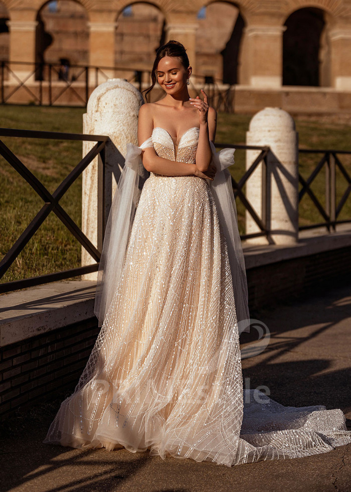 Luxusné trblietavé svadobné šaty LS864