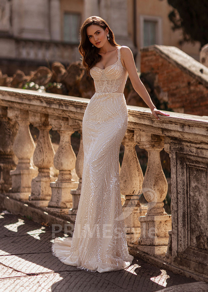 Elegantné trblietavé svadobné šaty LS868