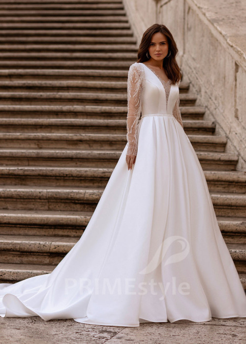 Elegantné saténove svadobné šaty LS870