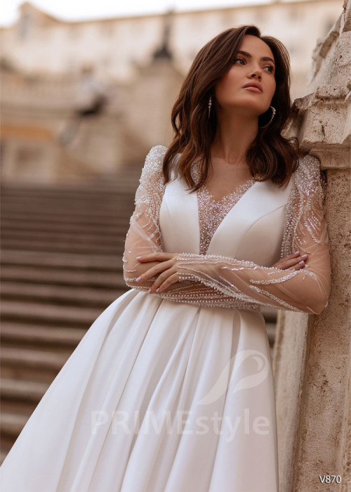Elegantné saténove svadobné šaty LS870 2