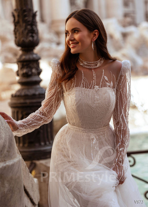 Elegantné úzke svadobné šaty LS873 2