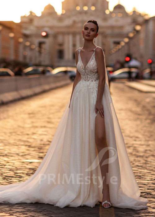 Extravagantné ramienkové svadobné šaty LS875