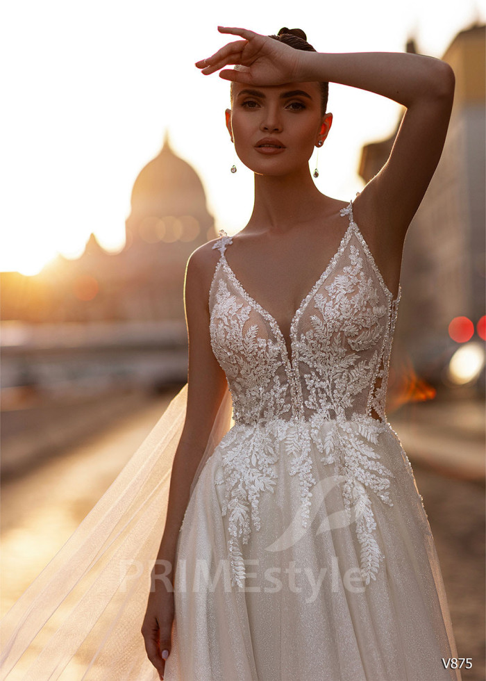 Extravagantné ramienkové svadobné šaty LS875