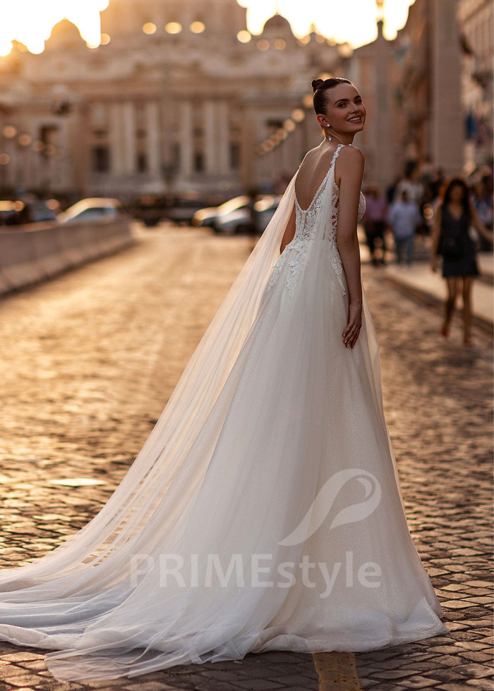 Extravagantné ramienkové svadobné šaty LS875