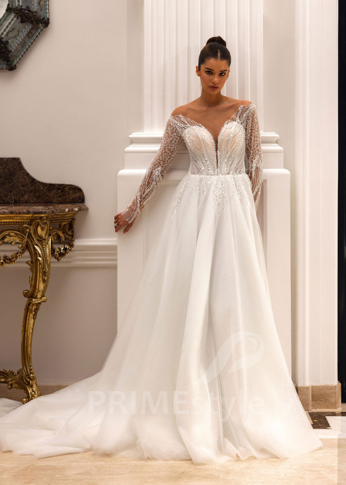 Extravagantné trblietavé svadobné šaty Elizabeth