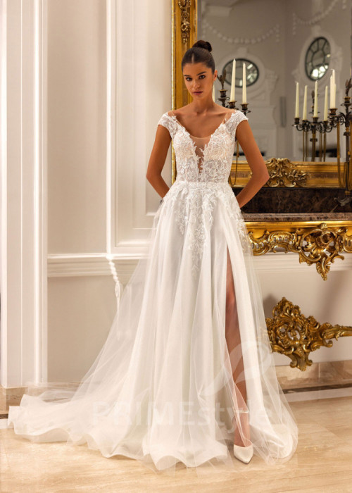 Extravagantné čipkované svadobné šaty Sherry