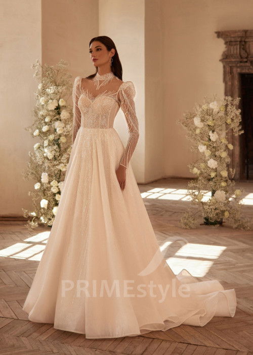 Elegantné trblietavé svadobné šaty LC2700