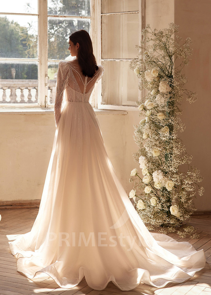 Elegantné trblietavé svadobné šaty LC2700