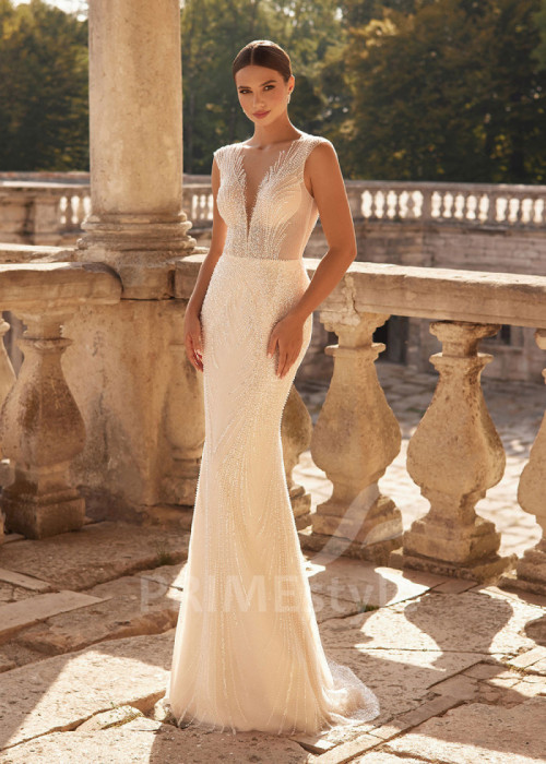 Elegantné úzke svadobné šaty LC2702 2