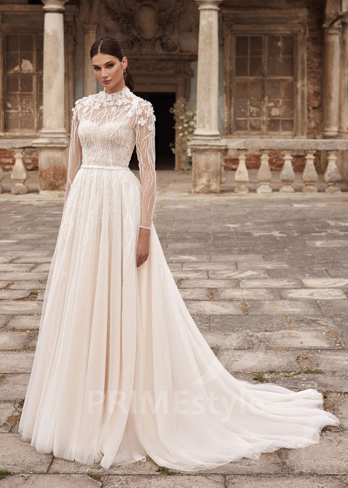 Elegantné trblietavé svadobné šaty LC2720