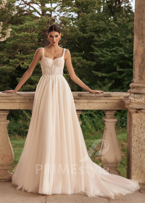 Elegantné trblietavé svadobné šaty LC2720 2