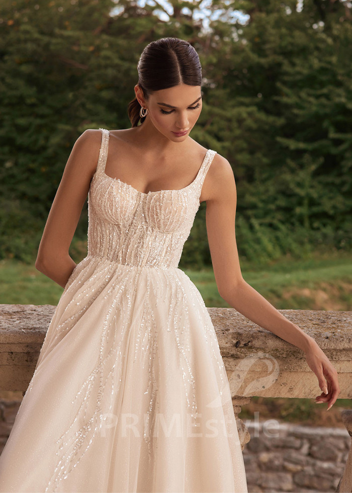 Elegantné trblietavé svadobné šaty LC2720