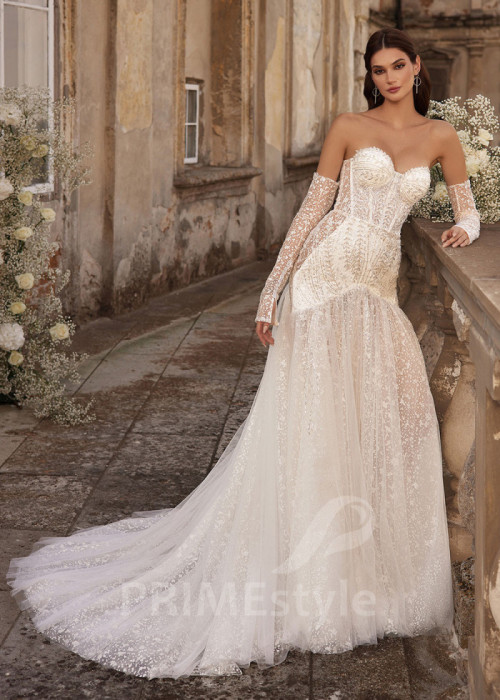 Extravagantné trblietavé svadobné šaty LC2727