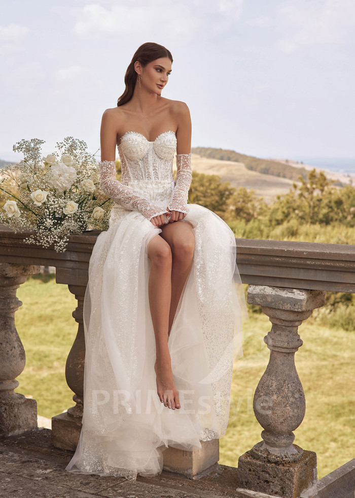 Extravagantné trblietavé svadobné šaty LC2727