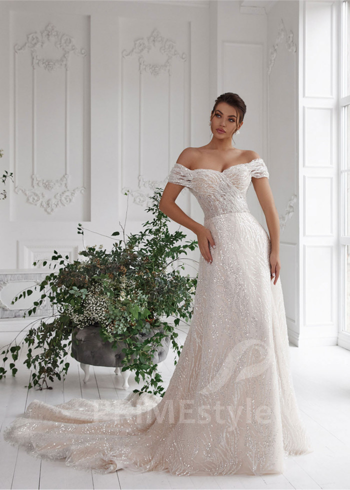 Luxusné trblietavé svadobné šaty LS802