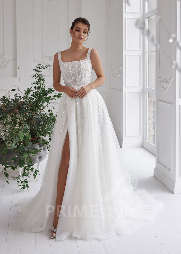 Extravagantné trblietavé svadobné šaty LS805