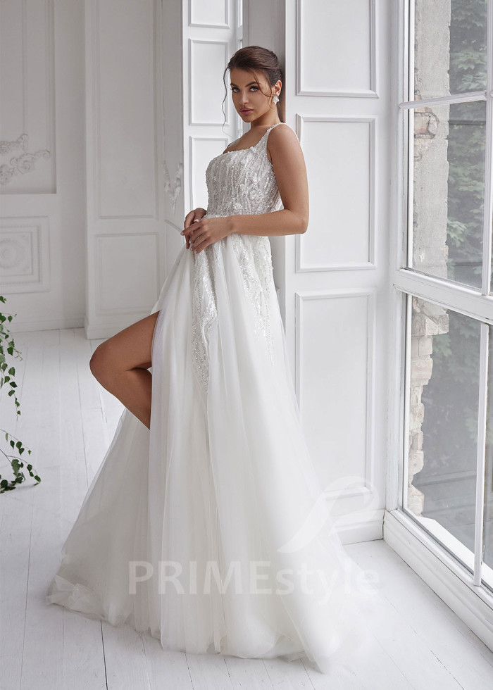 Extravagantné trblietavé svadobné šaty LS805