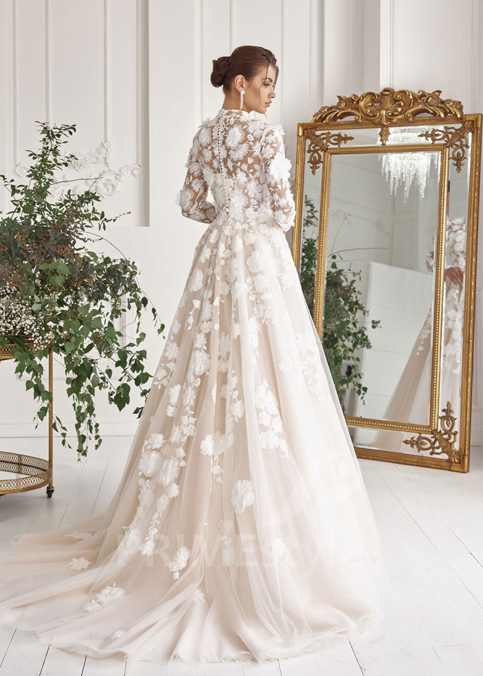 Luxusné kvetované svadobné šaty LS814