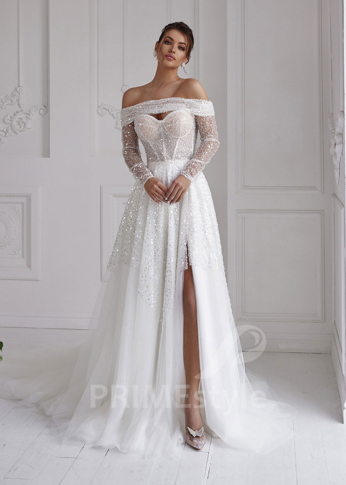 Luxusné trblietavé svadobné šaty LS817