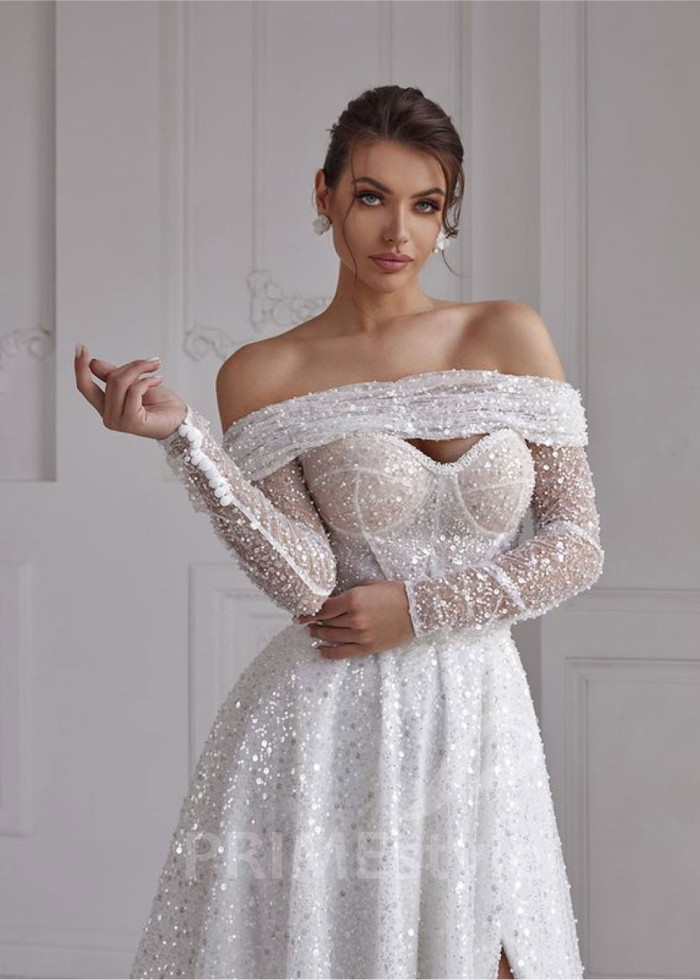 Luxusné trblietavé svadobné šaty LS817