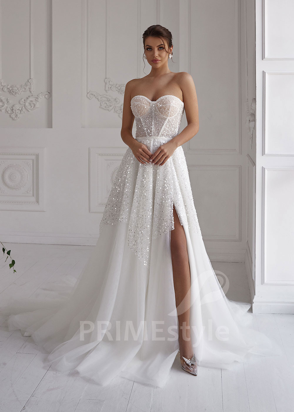 Luxusné trblietavé svadobné šaty LS817