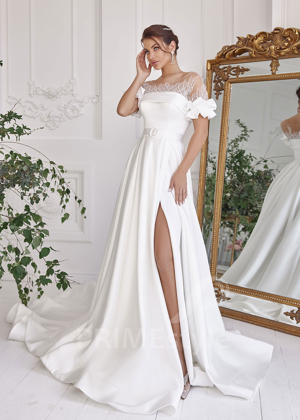 Elegantné hladké svadobné šaty LS822