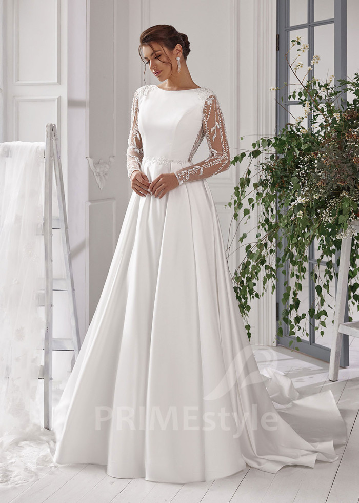 Elegantné hladké svadobné šaty LS828