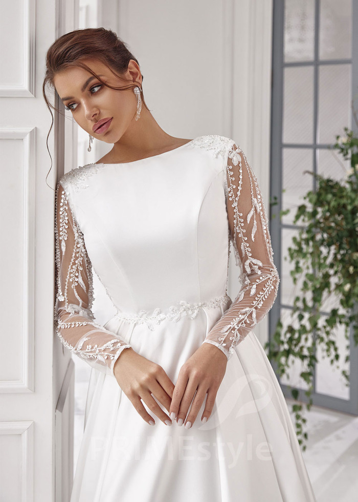 Elegantné hladké svadobné šaty LS828