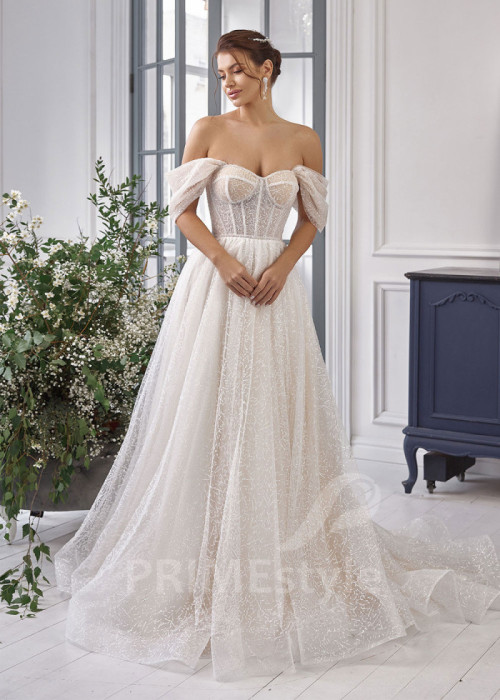 Extravagantné trblietavé svadobné šaty LS832