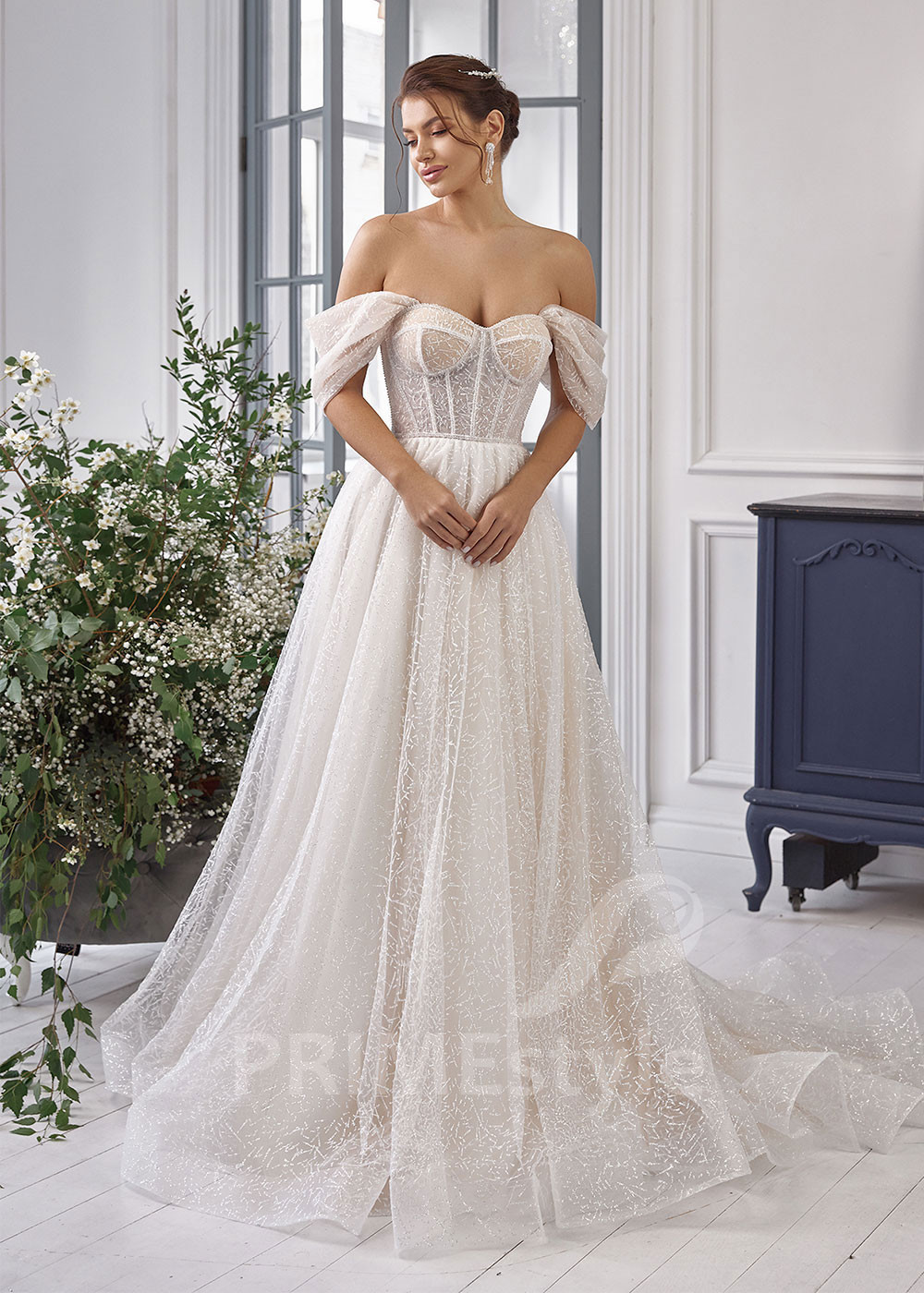 Extravagantné trblietavé svadobné šaty LS832