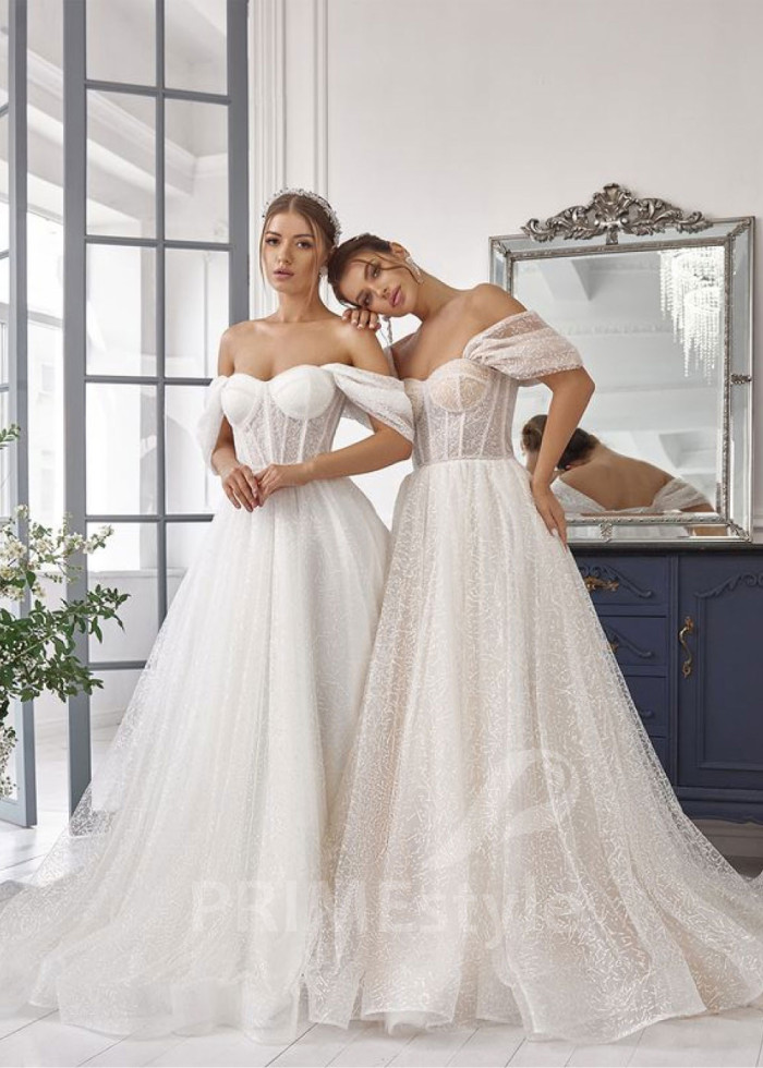 Extravagantné trblietavé svadobné šaty LS832