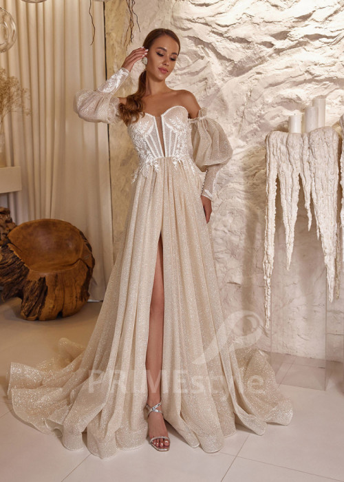 Extravagantné trblietavé svadobné šaty LC2508