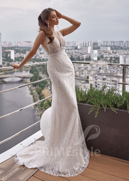 Elegantné trblietavé svadobné šaty LC2510