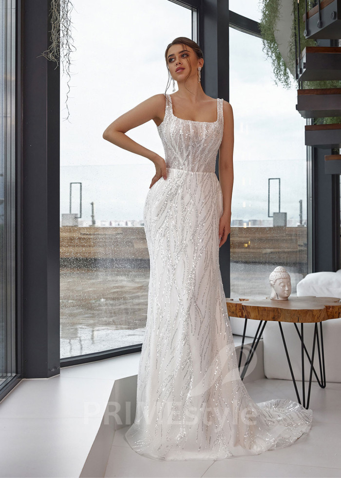 Elegantné trblietavé svadobné šaty LC2517