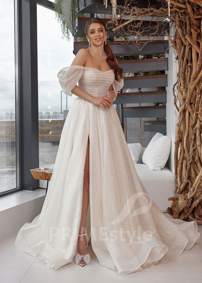 Elegantné trblietavé svadobné šaty LC2534