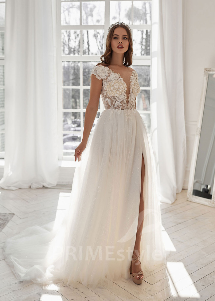 Luxusné kvetované svadobné šaty LS701