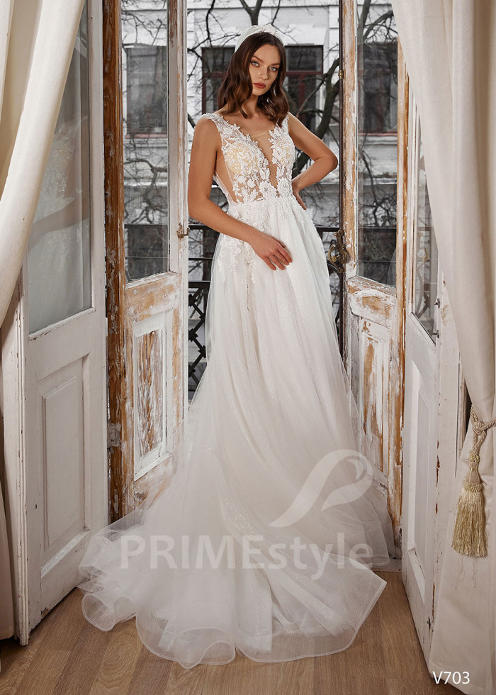 Extravagantné čipkované svadobné šaty LS703