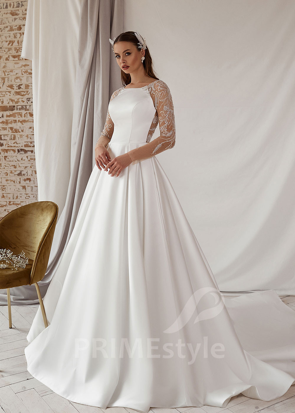 Elegantné saténove svadobné šaty LS706