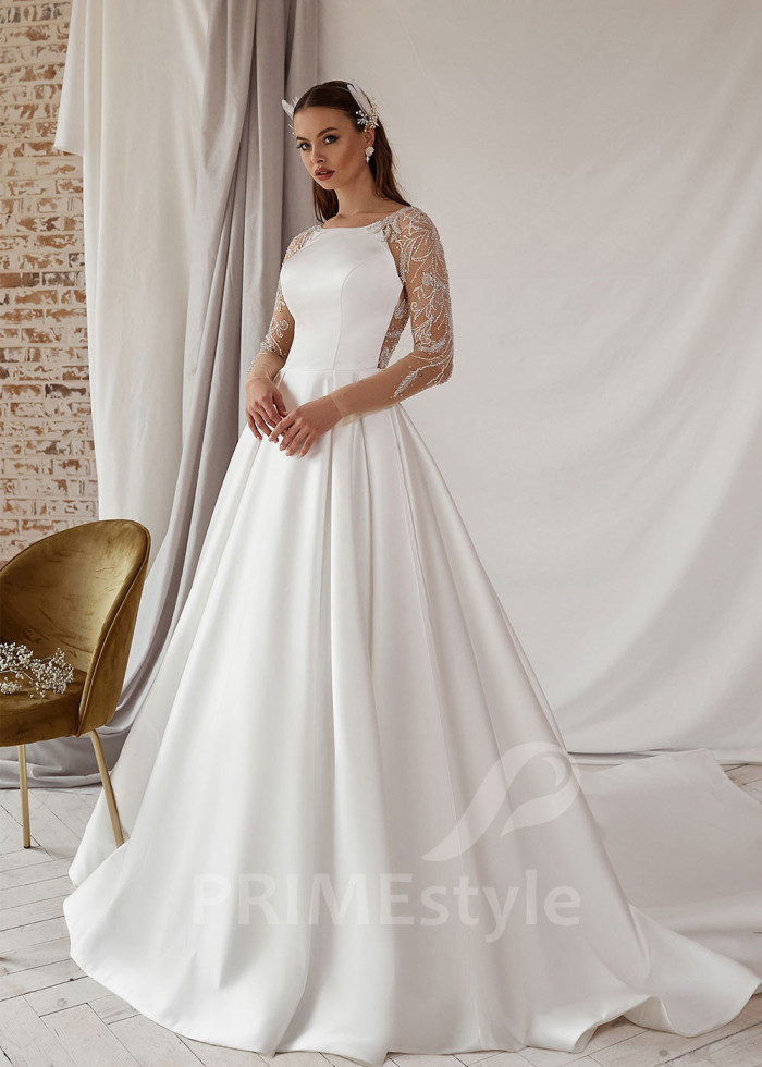 Elegantné saténove svadobné šaty LS706