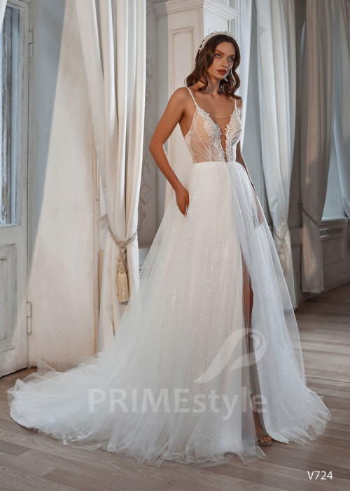 Extravagantné svadobné šaty na ramienka LS724