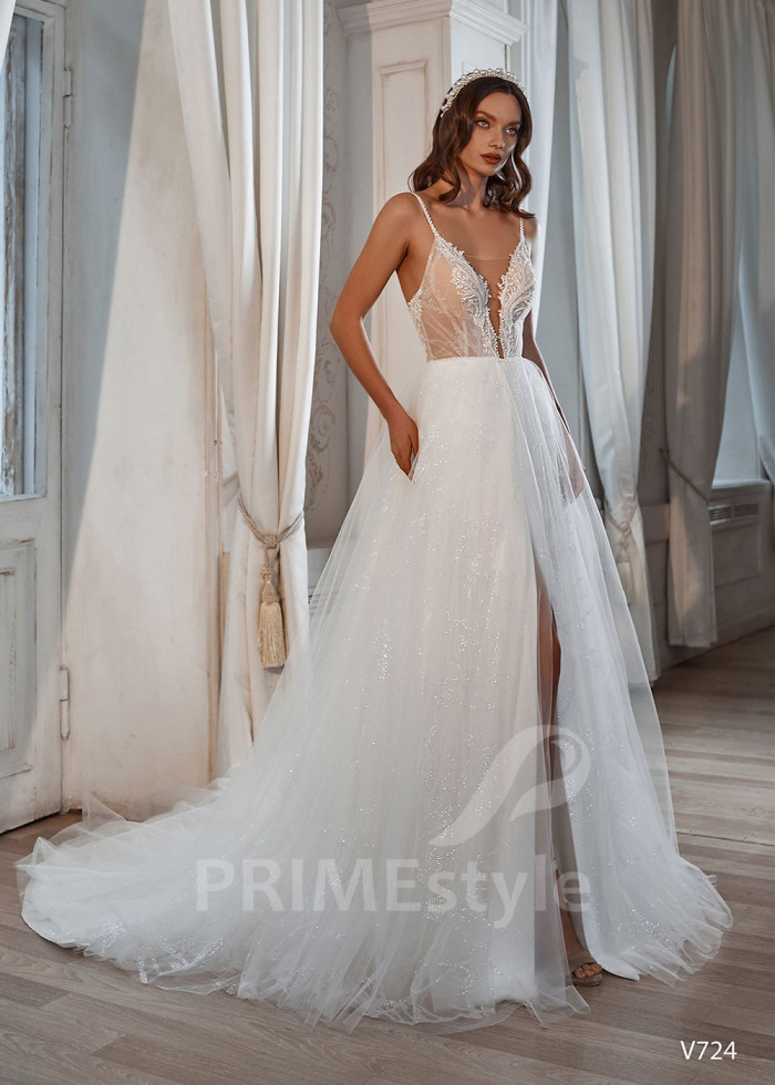 Extravagantné svadobné šaty na ramienka LS724