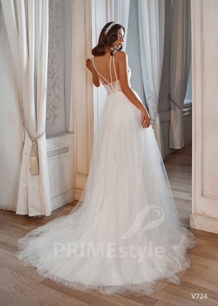 Extravagantné svadobné šaty na ramienka LS724