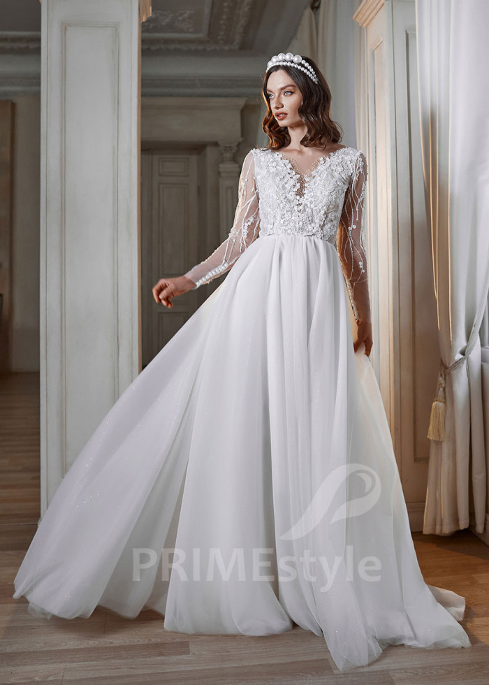 Elegantné čipkované svadobné šaty LS735