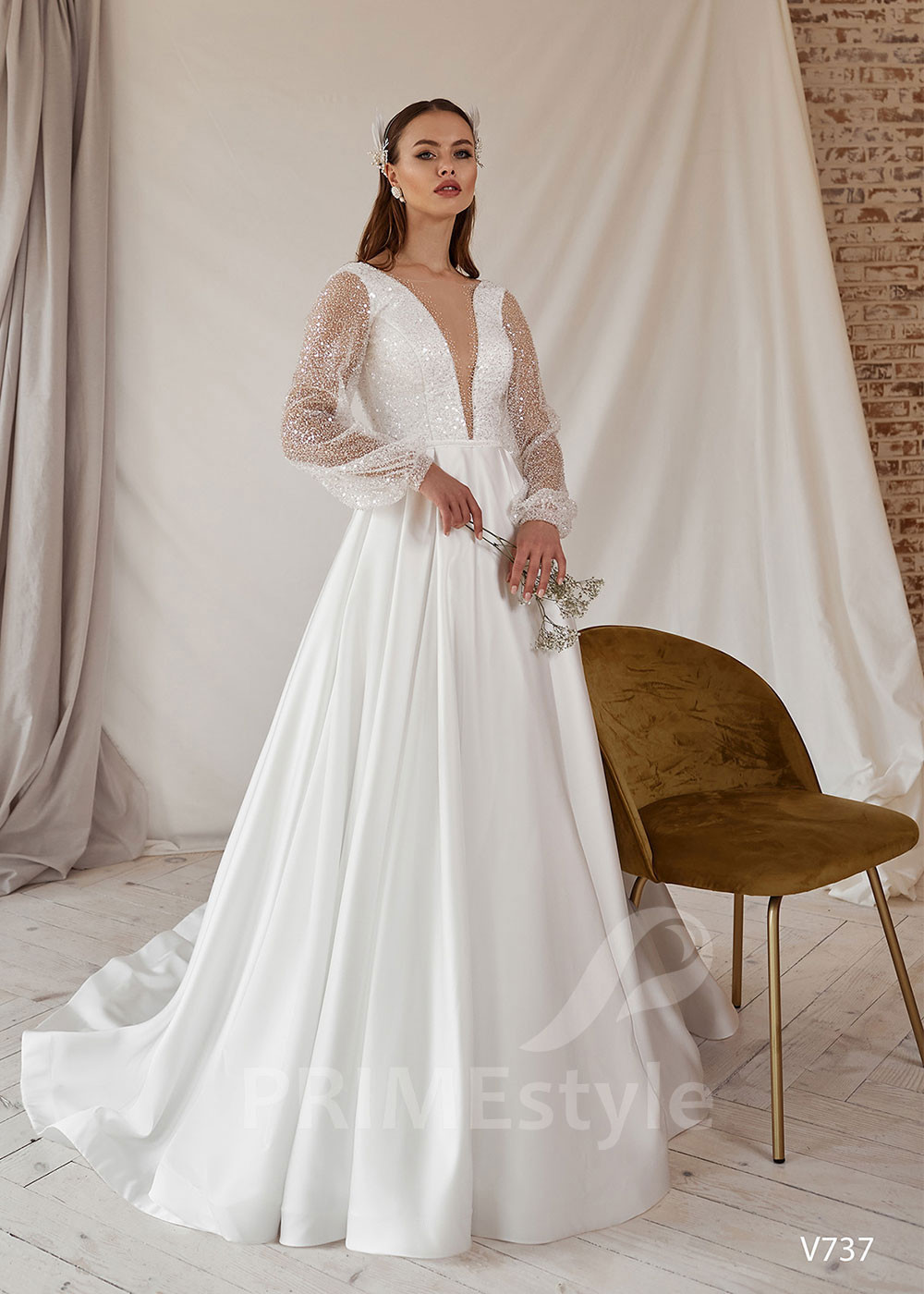 Elegantné saténove svadobné šaty LS737