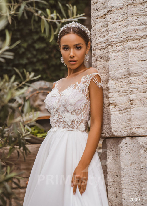 Luxusné kvetované svadobné šaty LC2009 2