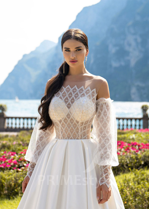 Extravagantné saténove svadobné šaty LS506 2