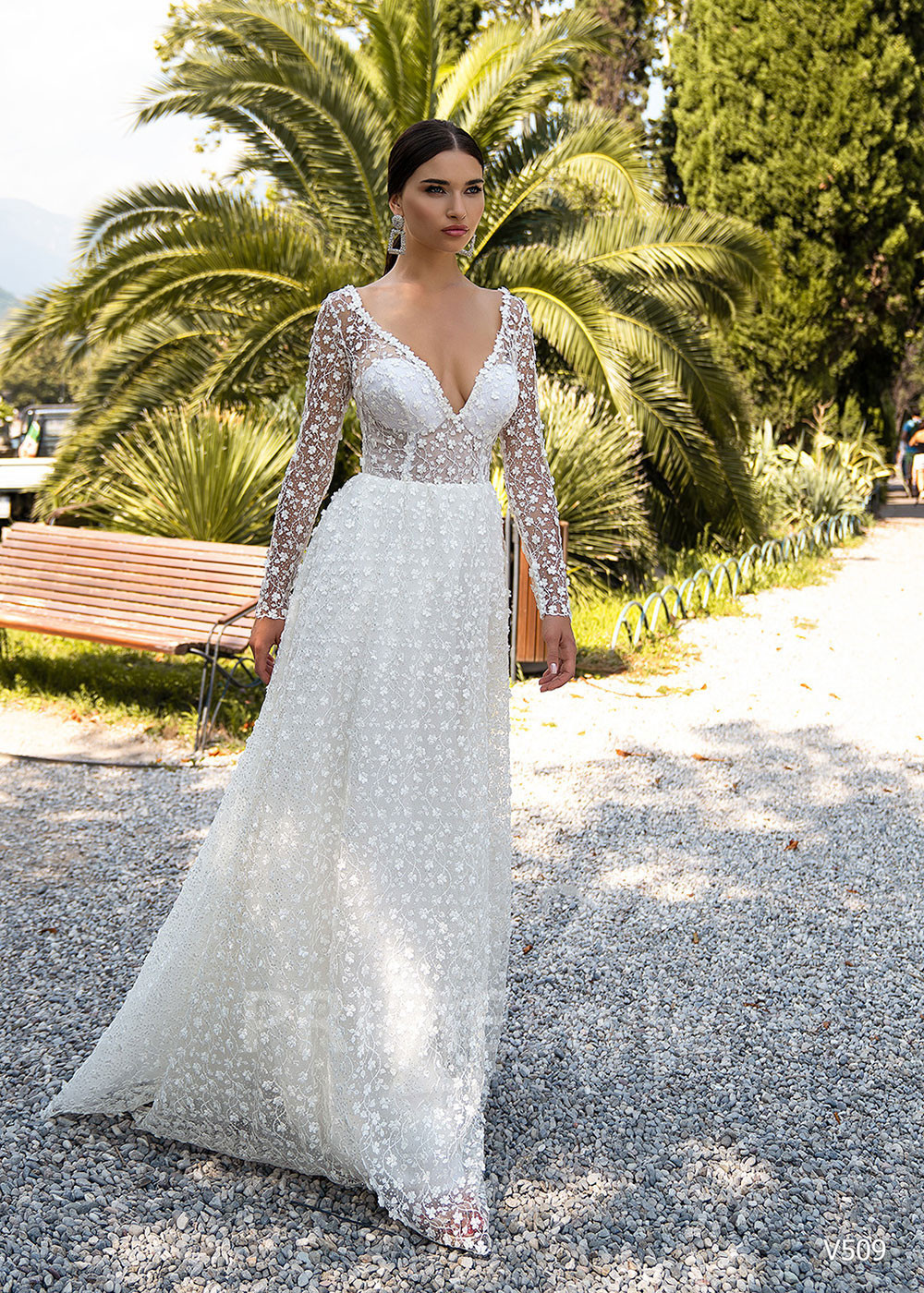 Luxusné kvetované svadobné šaty LS509